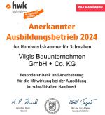 Urkunde: anerkannter Ausbildungsbetrieb der Handwerkskammer für Schwaben 2024